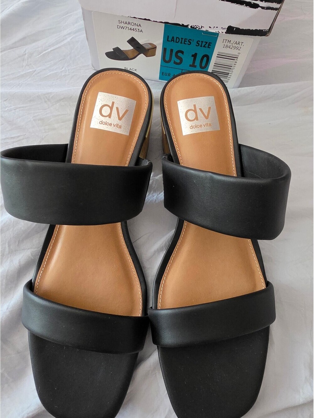 Dolce Vita Sharona Black Leather Block Heel Sandals, Ladies Size US 10 - Picture 2 of 6